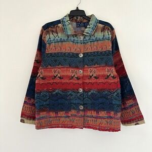 Jane Ashley Western Tapestry Jacket Large Horse Cowboy Boots Vintage Southwest